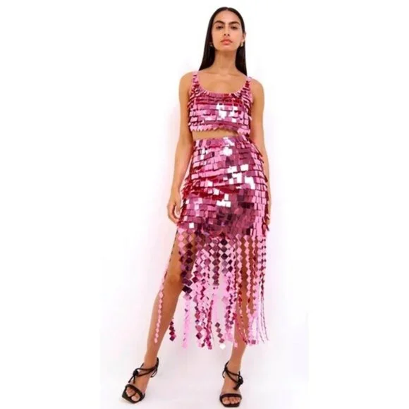 Jonathan Simkhai Pink Sequin Midi Skirt - Picture 12 of 16